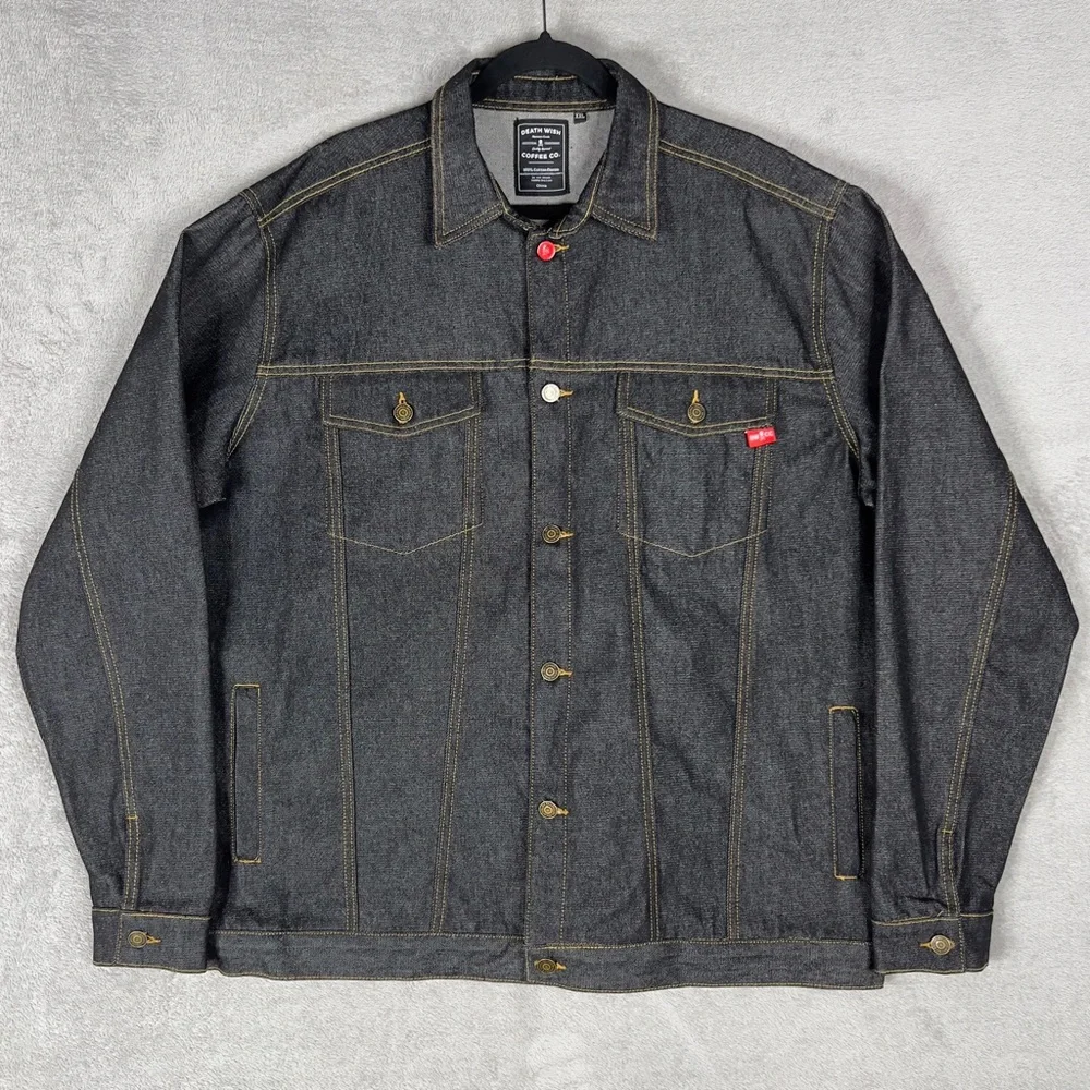 Death Wish Coffee Co. Limited Edition Jean Jacket Men's 2XL Dark Wash Denim‎